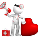 Doctor icon with big red heart and stethoscope